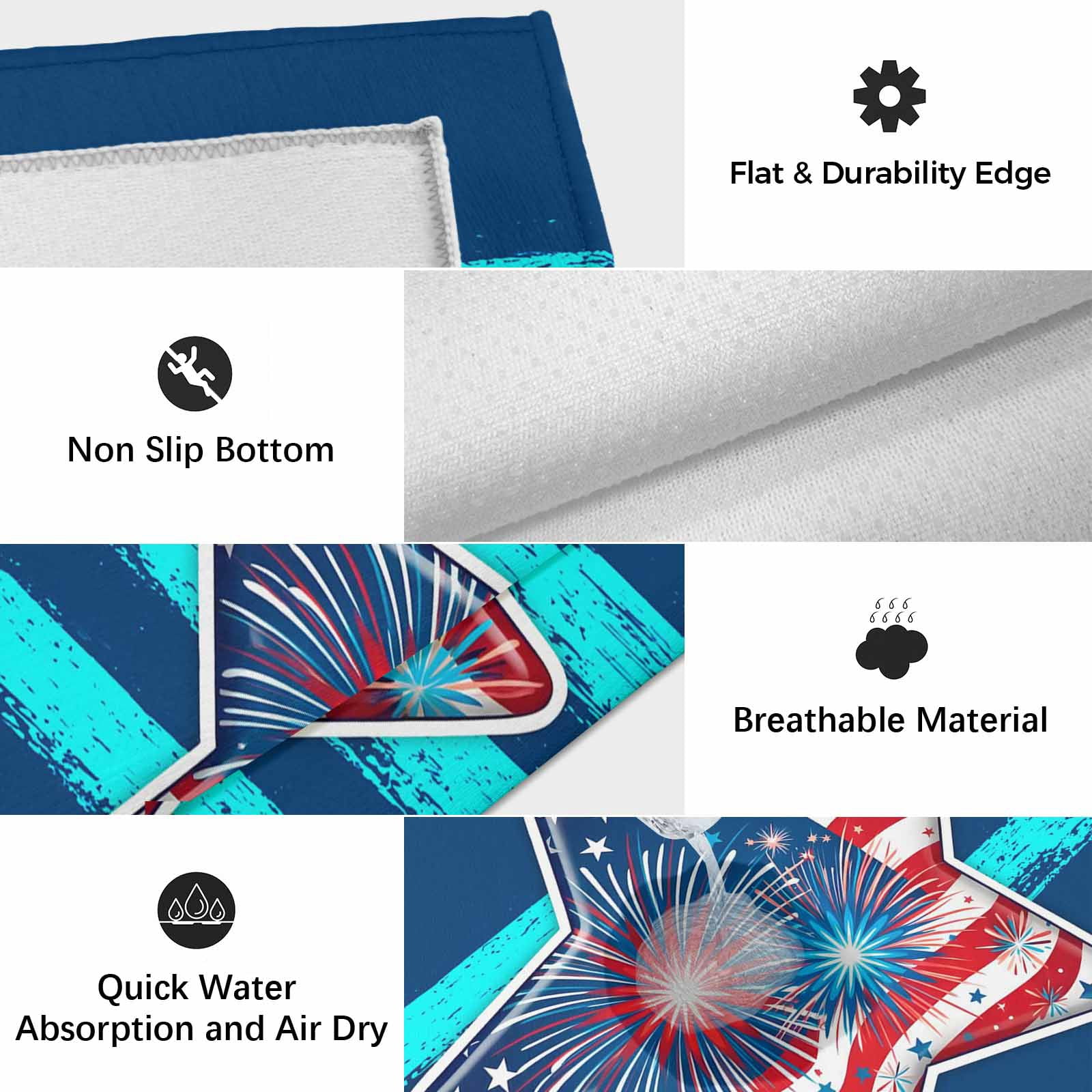 Patriotic USA Flag Outdoor Rug 5x7 Ft, Non Slip Washable Area Rug, Independence Day Firework Blue Striped Patio Rugs Carpet Runner, Large Floor Mat for Indoor/Outdoor Deck Porch Camping