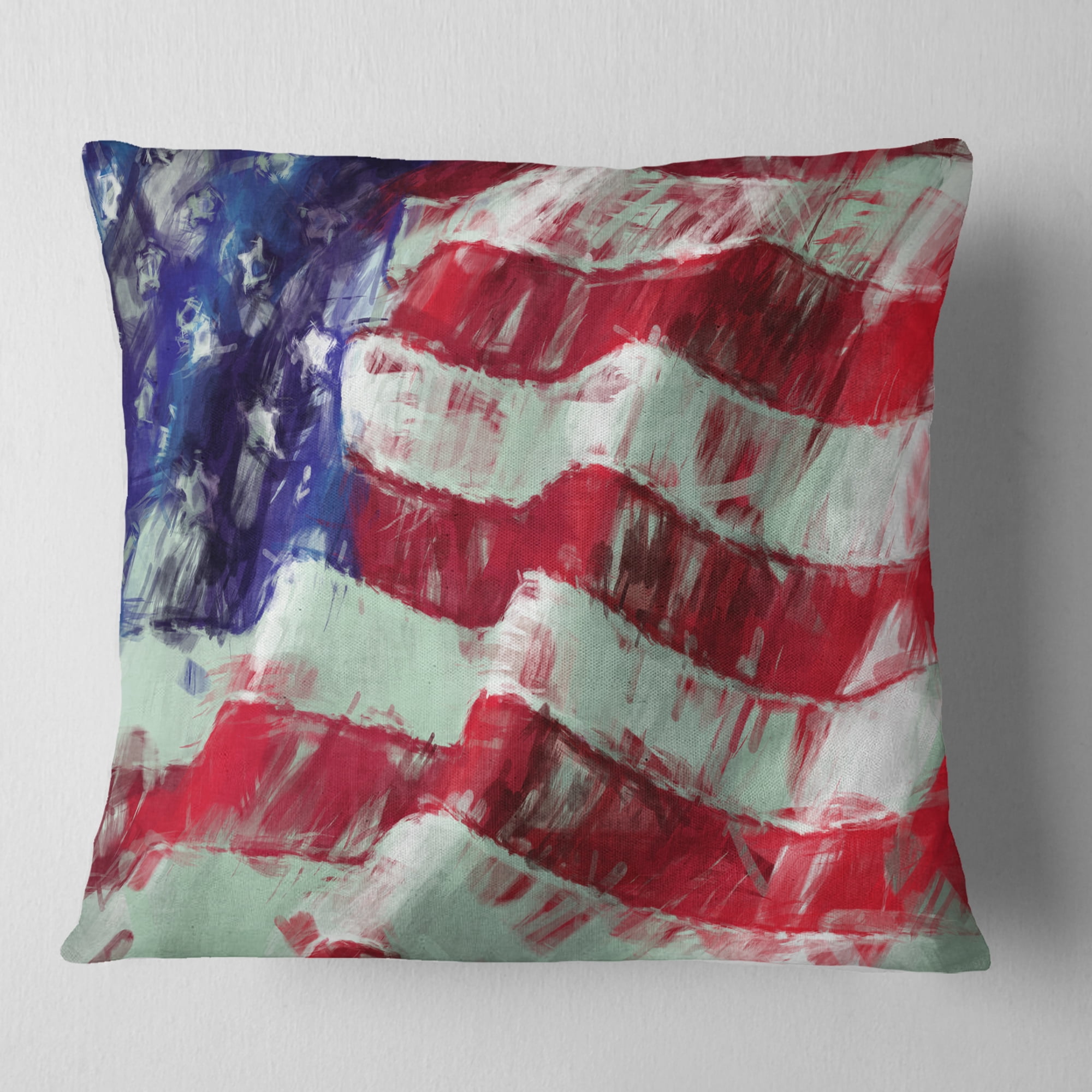 Designart USA Flag Abstract Art - Map & Flag Throw Pillow - 18x18