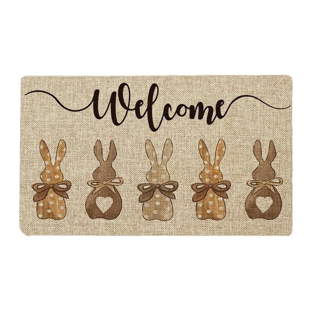Welcome Mats Polyester Material Non Slide Absorbent Floor Mat for Front Door, Bedroom, Living Room, Easter Decor