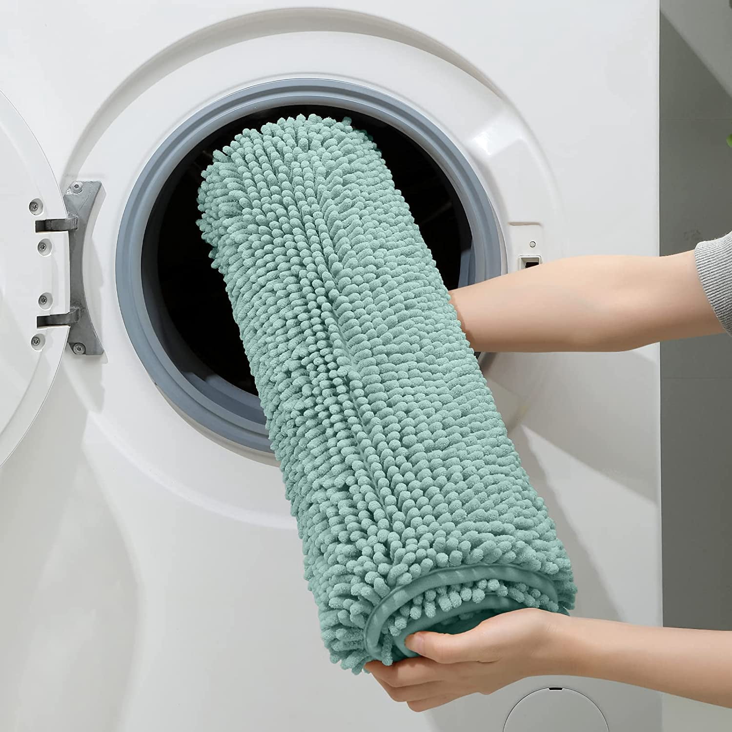 3 Pieces Bathroom Rugs, Ultra Soft Non Slip Absorbent Chenille Toilet Bath Mat Set (Eggshell Blue)