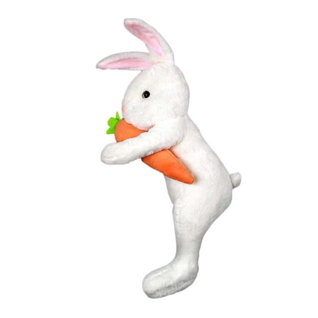Adorno de conejo de peluche de pie para Pascua, con zanahoria de mano, orejas rosas suaves, adorno para árbol de Navidad, decoración para el hogar, regalo para interiores