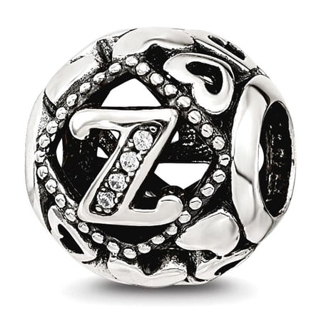 925 Sterling Silver Reflections Cubic Zirconia Letter Name Personalized Monogram Initial Z Bead 10.95x10.14mm Wide Charm