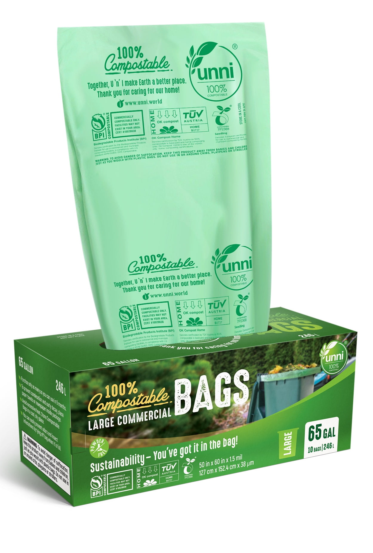100% Compostable Trash Bags - 1.6 Gallon/6 Liter - BPI ASTM D6400 Cert