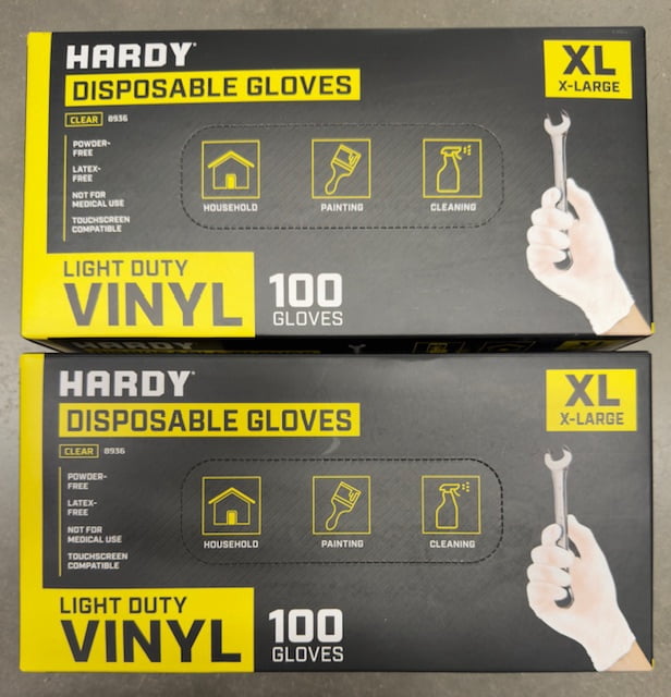 HARDY Vinyl Gloves, 100 Pack, X-Large (2 Boxes)