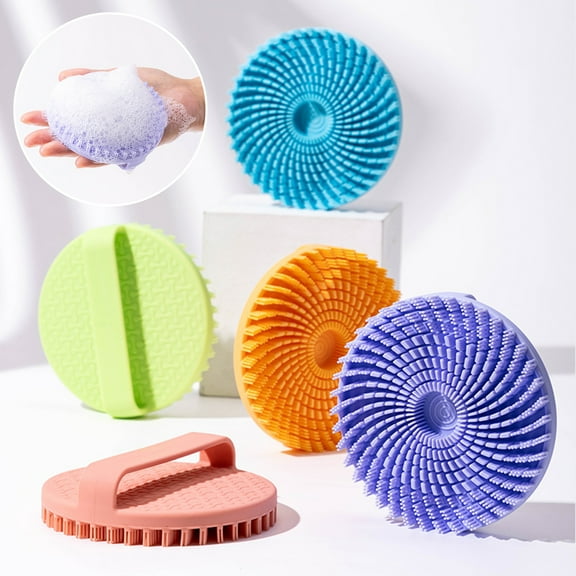Soumake Silicone Body Scrubber Ergonomic Grip Shower Brush Exfoliating Skin Deep Cleaning Silicone Bristles Bath Scrubber