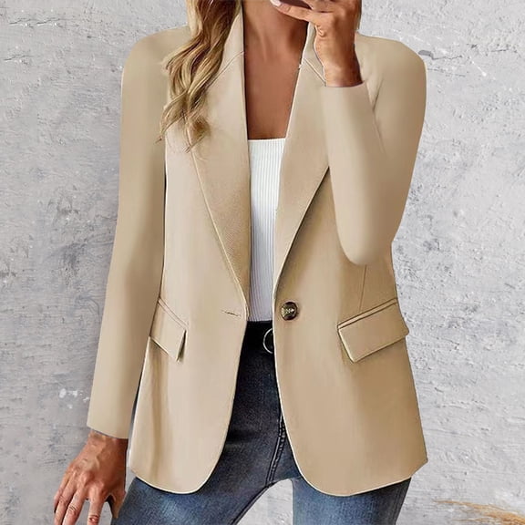 Baqcunre Blazer For Women 2023 Women's Autumn And Winter Long Sleeved Button Solid Color Cardigan Small Suit Jacket Womens Jacket Womens Fall Fashion 2023 Beige L