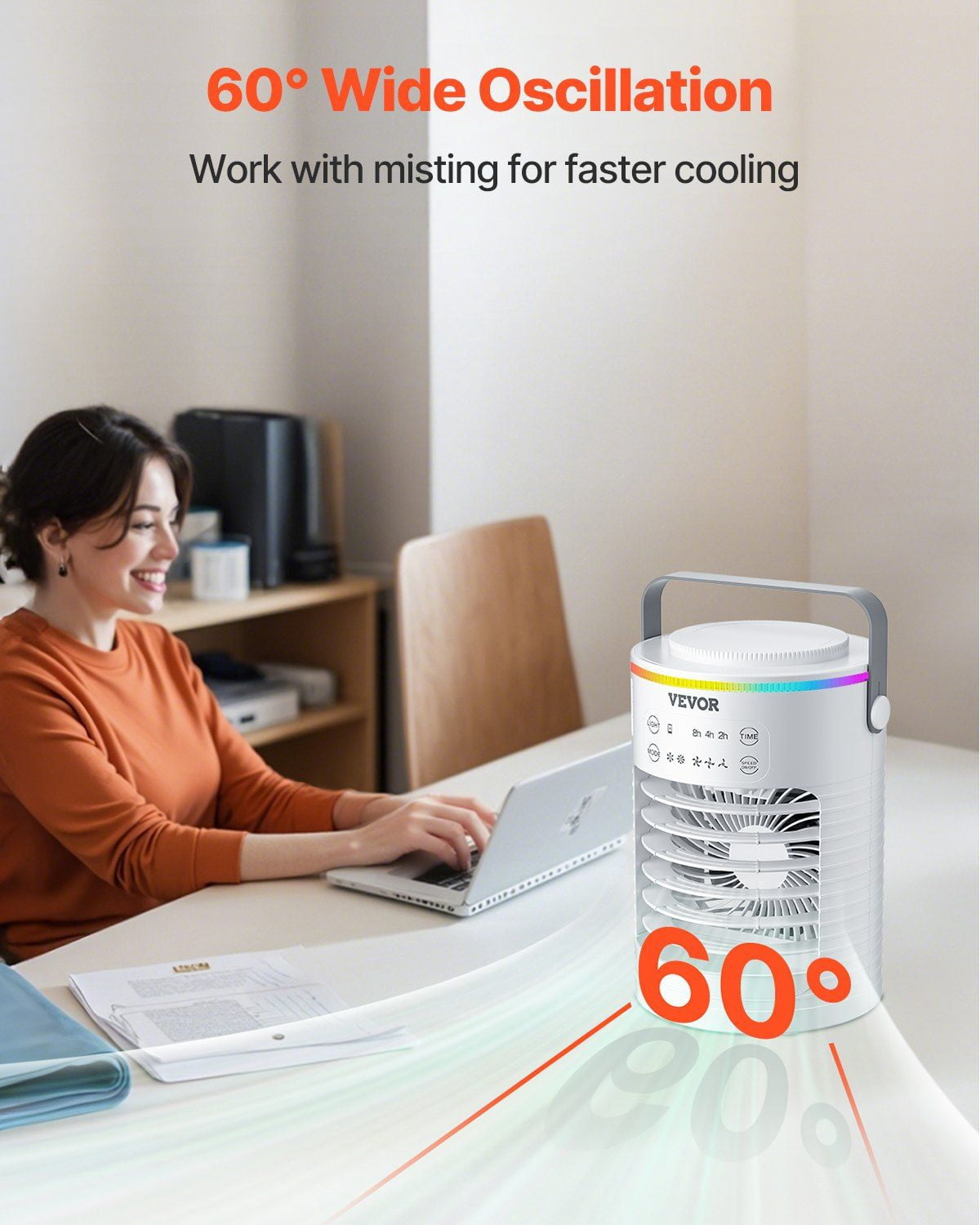Evaporative Air Cooler & Portable AC - 0.6L Water Tank, 3 Speeds, 4-in-1 Cooling System for Small Rooms