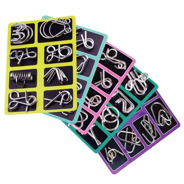 Jkkant 3D Metal Puzzle Ring Set, Reverse Thinking Mind Games with Carry Bag for Travel Challenge