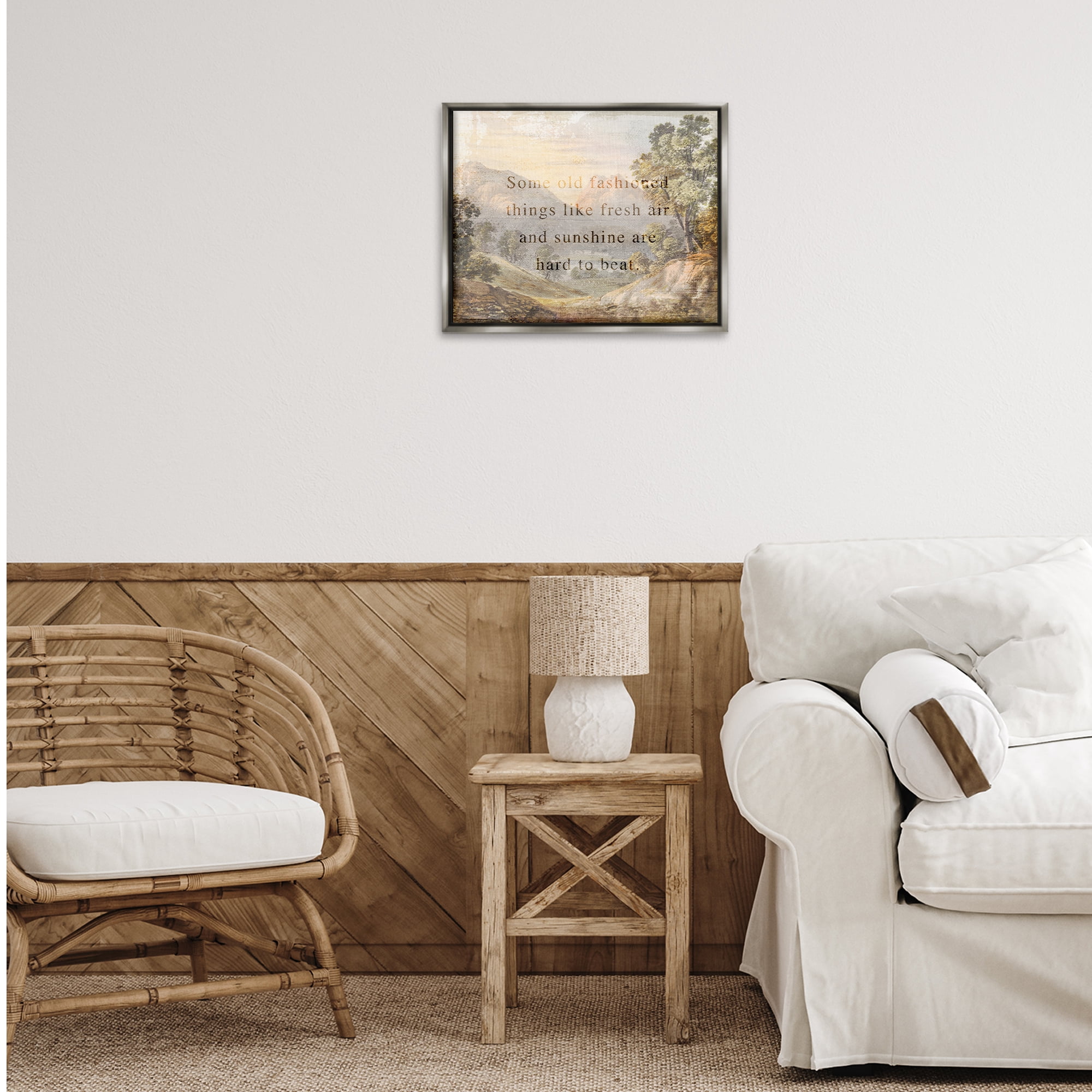 Stupell Industries Fresh Air Sentiment Landscape Landscape & Nature Painting Gray Floater Framed Canvas Art Print Wall Art, 21 x 17
