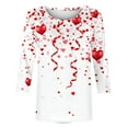 thumbnail image 5 of Conairie 3/4 Sleeve Shirts for Women ValentinesHeart Print Crochet Crew Neck Long Sleeve T Shirt Fashion Loose Casual T Shirt Comfy Soft Blouses Vacation Clothes White L, 5 of 5