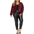 thumbnail image 2 of Agnes Orinda Women's Plus Size Cropped Jacket Open Front Fluffy Faux Fur Winter Coat Jackets 1X Burgundy, 2 of 6