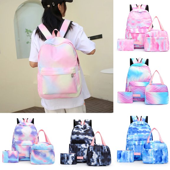 Lumtrix 3 PC Backpack Set Gradient Backpack with Lunch Box Pencil Case for Teens Lightweight Bookbag for High Elementary Black