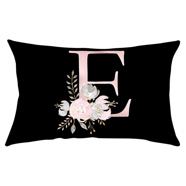 Fiudx Funda de Almohada Floral, Elegante Diseño Del Alfabeto Inglés, Suave Poliéster Color Melocotón, Ideal para Sofá Cama, Sillón, Aspecto Acogedor y Moderno, Tamaño 50 X 30 Cm, Ideal Como Regalo.