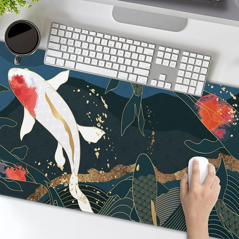 Black Red Japanese Gaming Mouse Pad XL Koi Fish Art Gold Texture Anime  Extended Big Large Desk Mat Non-Slip Rubber Base Stitched Edge Long  Keyboard