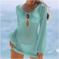 thumbnail image 3 of Efsteb Women's Summer Crochet Swimsuit Cover-up Solid Color Long Bell Sleeve Mini Dress for Beach Vacation (Green,M), 3 of 5