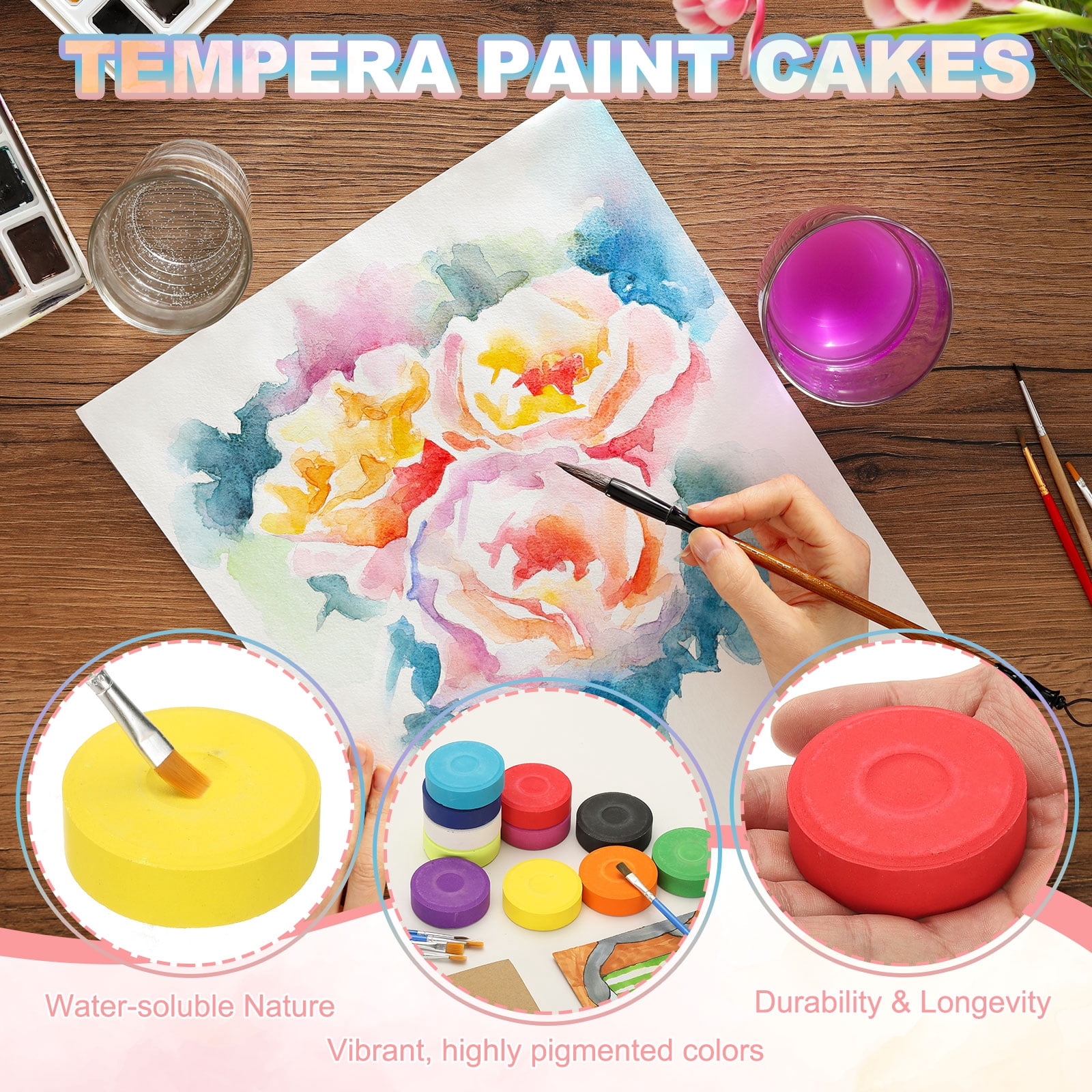 Uxcell 6 Pcs Washable Tempera, 2.3"x0.7" Large Tempera Paint Cakes Bulk Paints Blocks Art Supplies Watercolor Cake for Artists Art Painting Drawing DIY Crafting, Lake Blue