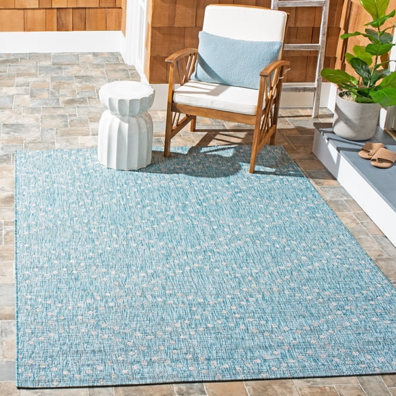 SAFAVIEH Courtyard Ilean Geometric Indoor/Outdoor Area Rug, Aqua/Grey, 5'5" x 7'7"