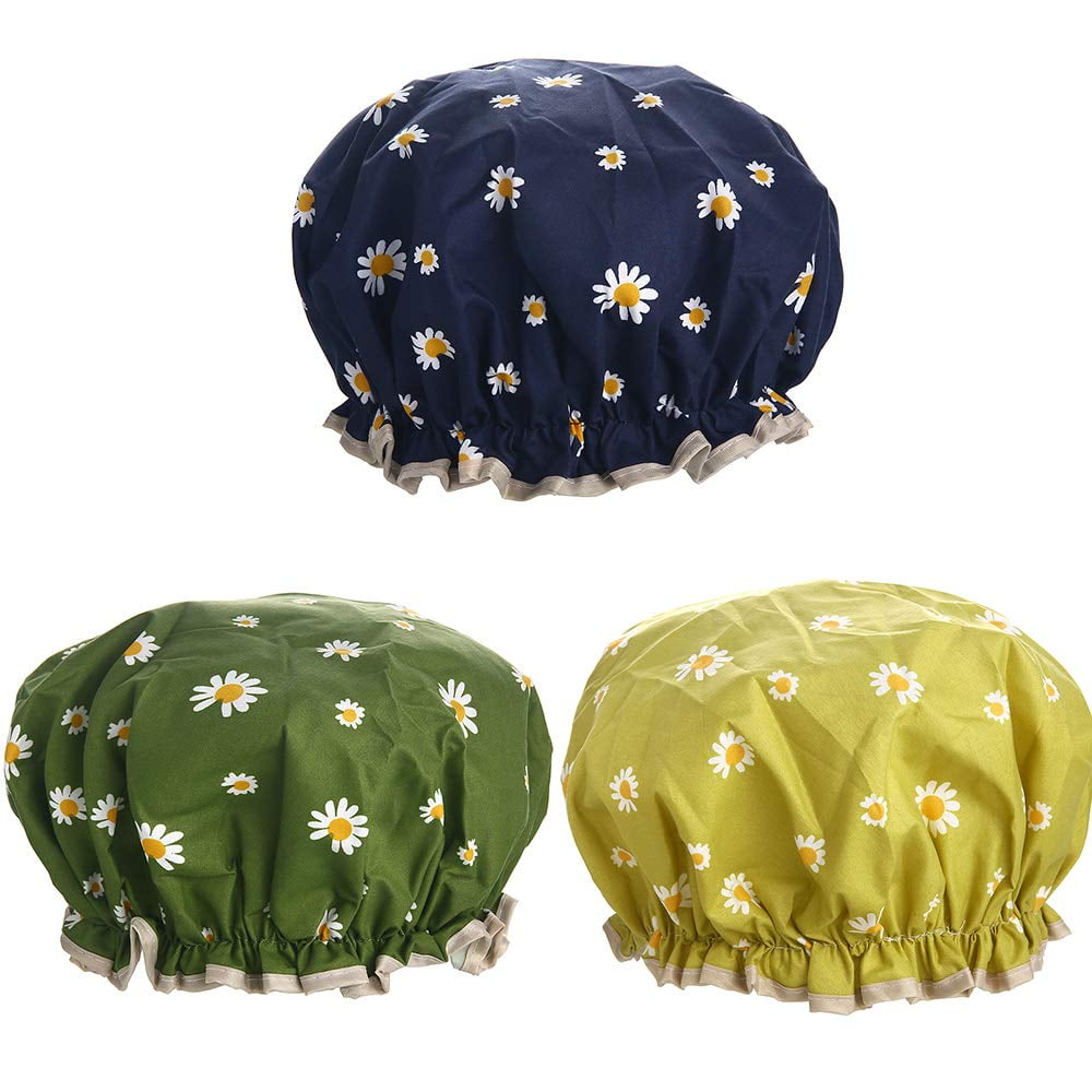 Shower Caps for Women.4 PACK Adjustable Bath Caps with Double layer