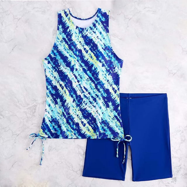 UPPADA Tankini Swimsuits for Women High Waisted Bathing Suit Two Piece Tank Top with Bottom Brief Swimsuit Ruched Tummy Control Bathing Suits Flowy Beachwear Savings Blue,L