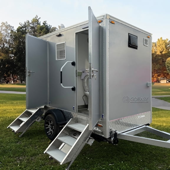 Goeay Vehicle Dual-Stall Portable Restroom Trailer Luxury Mobile Toilet with Sink for Weddings, Events, Construction Sites