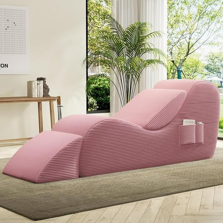 Yoga Chairs for Adults, Ergonomic Chaise Lounge Chair Indoor with Lumbar Pillow,Ottoman,Side Pockets,High Density Foam, Boneless Yoga Chair for Relaxation Exercise Stretching