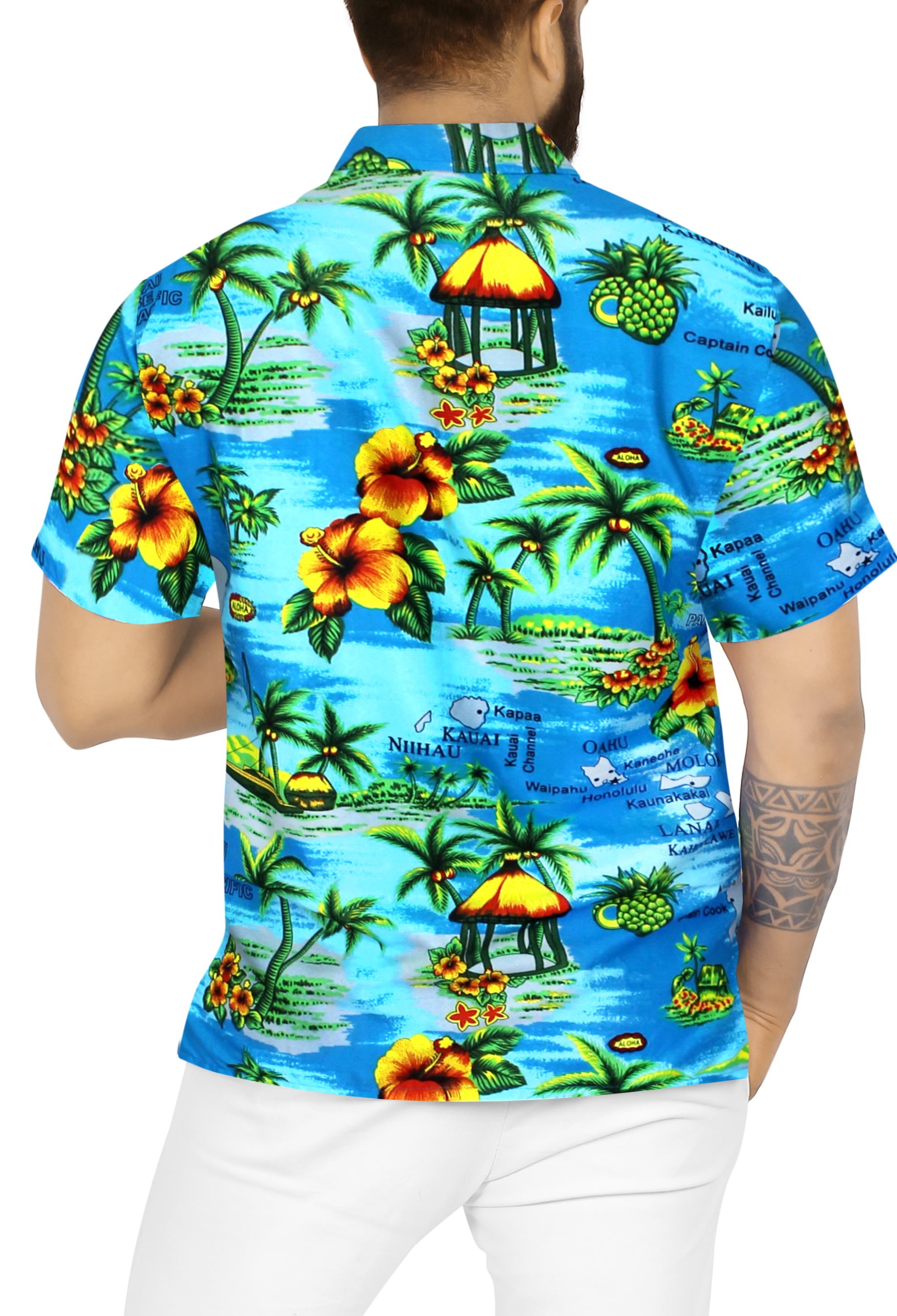 HAPPY BAY Men's Palm Tree Button Down Short Sleeve Hawaiian Shirt 7XL Teal  Blue_W195 - Walmart.com