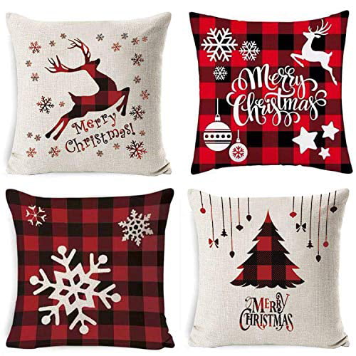 Asamour Vintage Farmhouse Decor Winter Quotes with Snowflake Cotton Linen Throw Pillow Case Home Decorative Cushion Cover Merry Christmas Xmas Season’s Blessings Decorations 18x18 Inches for Sofa