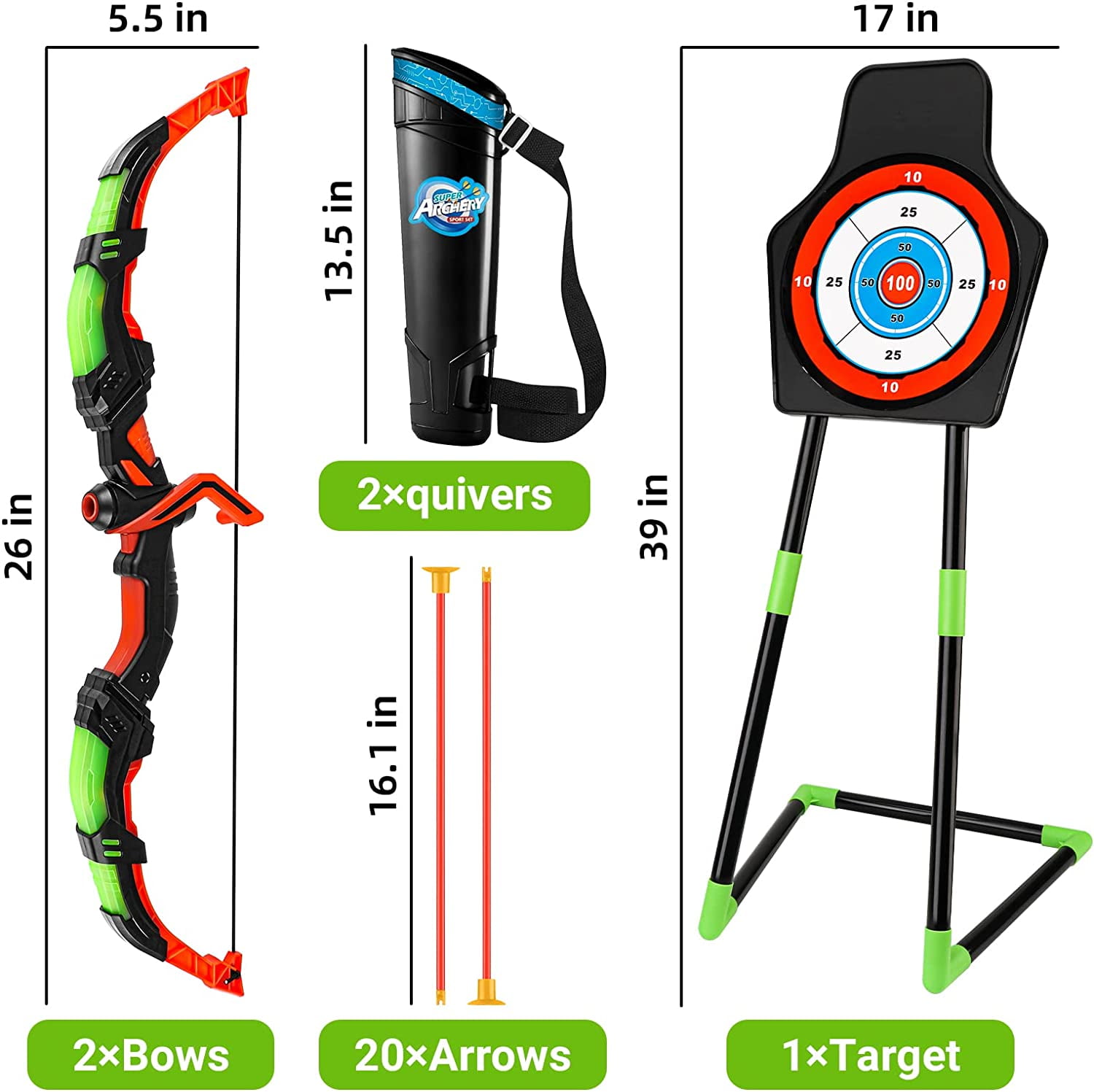 Beefunni Bow and Arrow for Kids, Light Up Archery Toy Set with 20 Suction Cup Arrows & Standing Target, Indoor Outdoor Gifts Toys for 4 5 6 7 8 Year Old Boys Girls