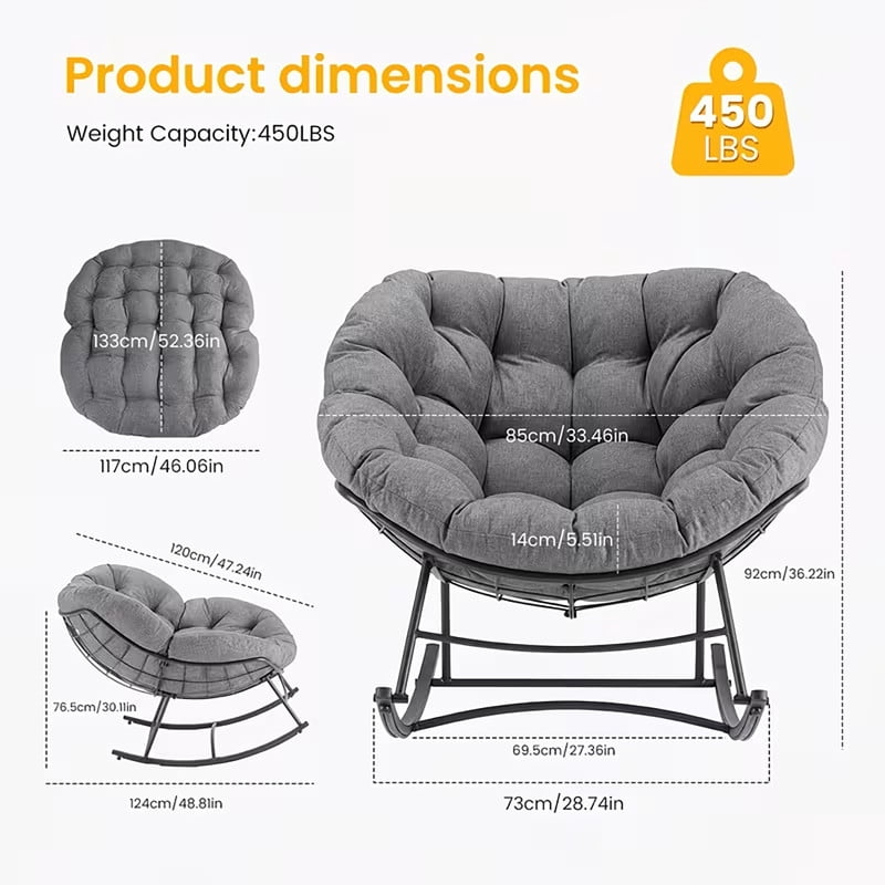 Simenmax Oversized Padded Egg Rocking Chair – 450 lbs Capacity, Anti-Slip Quiet Rocker for Bedroom, Living Room, Balcony & Garden,Black