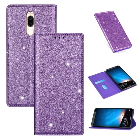 For Huawei Mate 10 Lite Ultrathin Glitter Magnetic Horizontal Flip Leather Case with Holder & Card