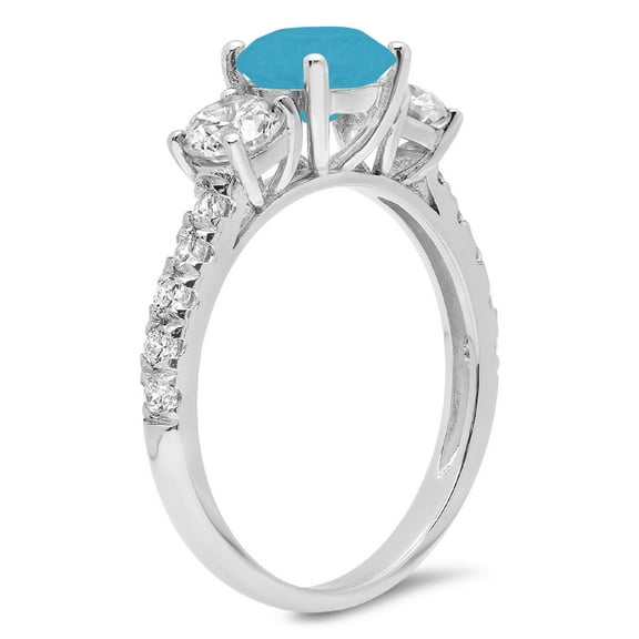 1.97 ct Round Cut Simulated Turquoise Three-Stone Engagement Ring for Women in 14K White Gold