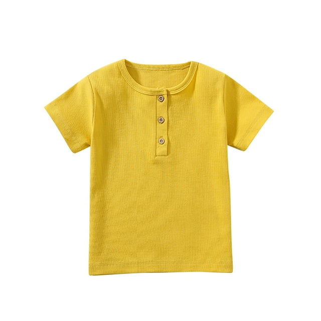 tarylea T-Shirts Unisexes en Coton pour Tout-Petits Manches Courtes Garçons Filles Col Rond Boutonné Haut d'Été Basique