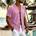 thumbnail image 2 of Uwinwear Mens Short Sleeve Shirts Button Up Shirts Linen Cotton Tops V Neck Plain Hawaiian Summer Beach T-Shirt Breathable Casual Wear,Pink,S, 2 of 8