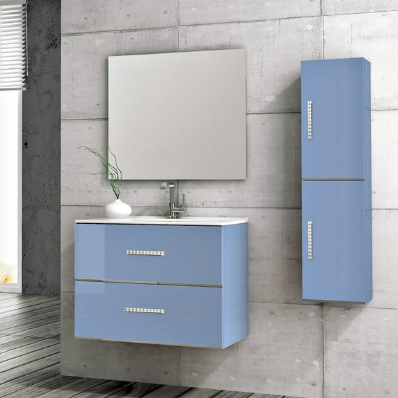 Eviva Daytona 32" Blue Wallmount Bathroom Vanity with Integrated Porcelain Sink