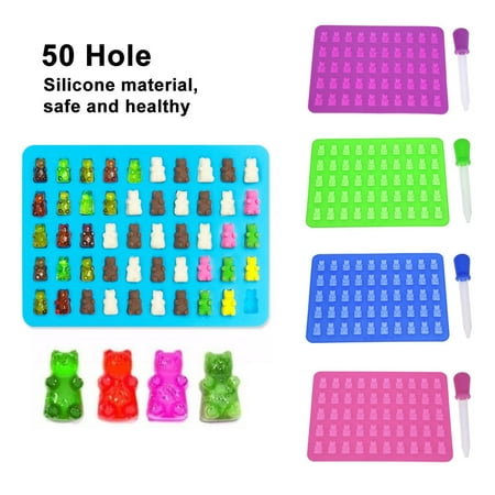 

AURORA TRADE Silicone Candy Mold Colorful Gummy Bear Mold with Dropper for DIY Candy Jelly Cookie Chocolate Flavored Ice - 50 Cavities per Tray