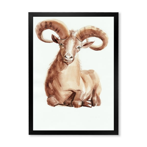 Designart 'Abstract Portrait of Wild Ram With Mighty Horns II' Farmhouse Framed Art Print