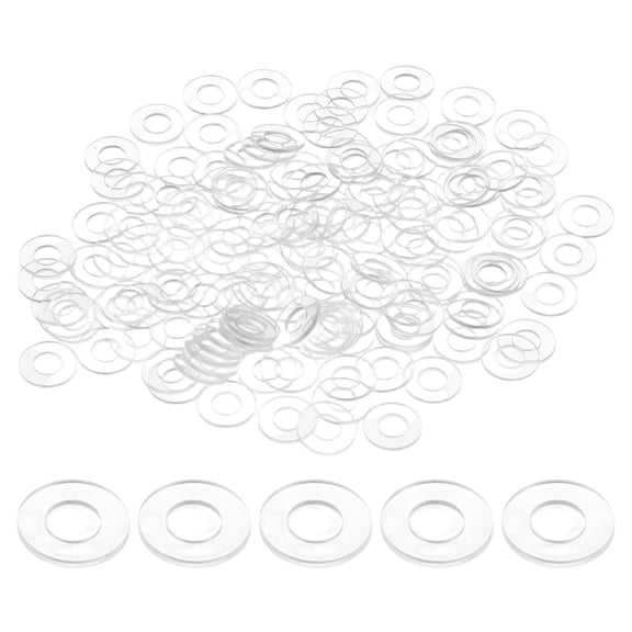 100-Pack M5 Flat Washers, 5mm ID 10mm OD 1mm Thick Clear Plain Plastic Washer Grommets