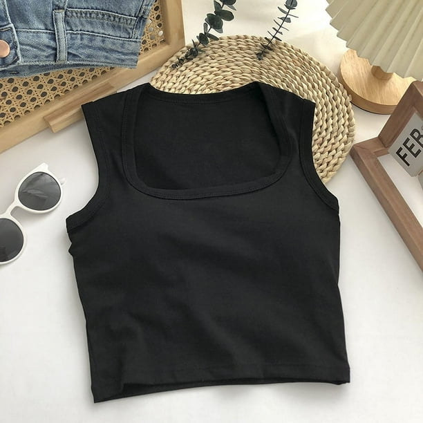 Chaleco de hombros anchos de estilo coreano para mujer, cuello cuadrado, color sólido, combina con todo, cómodo, conjunto de una pieza, ropa interior básica con almohadilla para el pecho