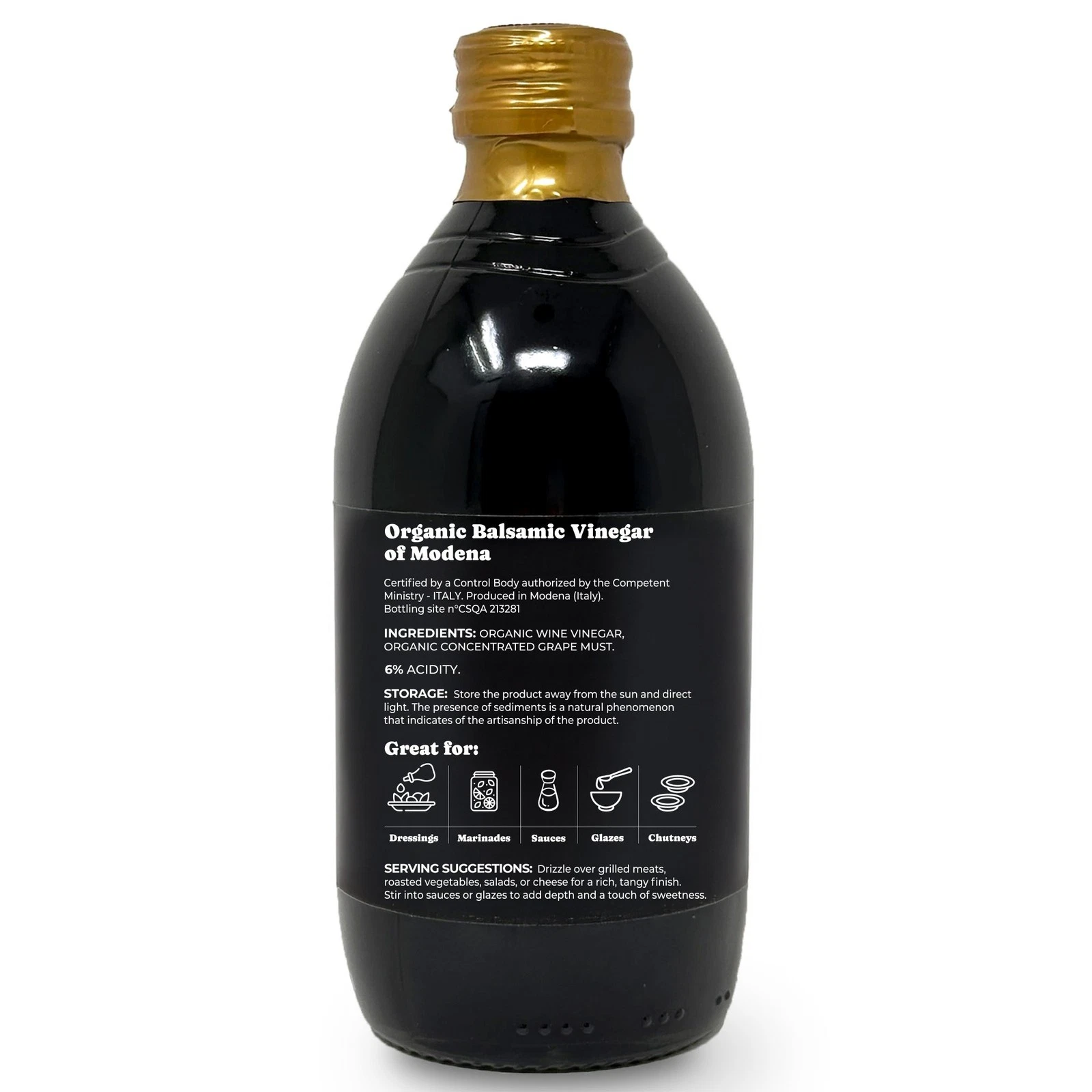 Organic Balsamic Vinegar of Modena, 500 ml – Non-GMO, Vegan (Pack of 6) - by Food To Live