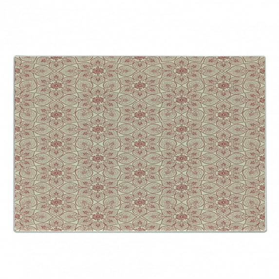 Antique Cutting Board, Curved Tree Branch with Flowers Leaves Flourish Tile Pattern, Decorative Tempered Glass Cutting and Serving Board, Small Size, Dark Coral Beige, by Ambesonne
