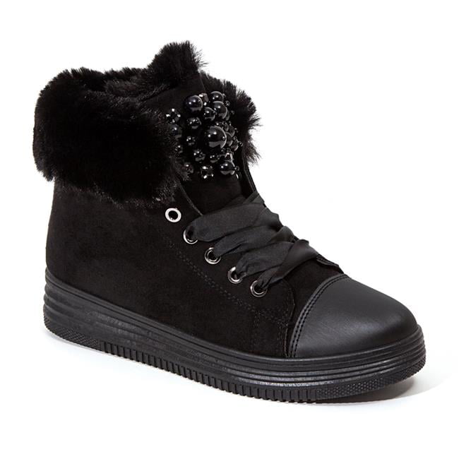 Ninety Union WARM-BLK-6 Fashion Athletic Mid Top Faux Fur Bootie with ...