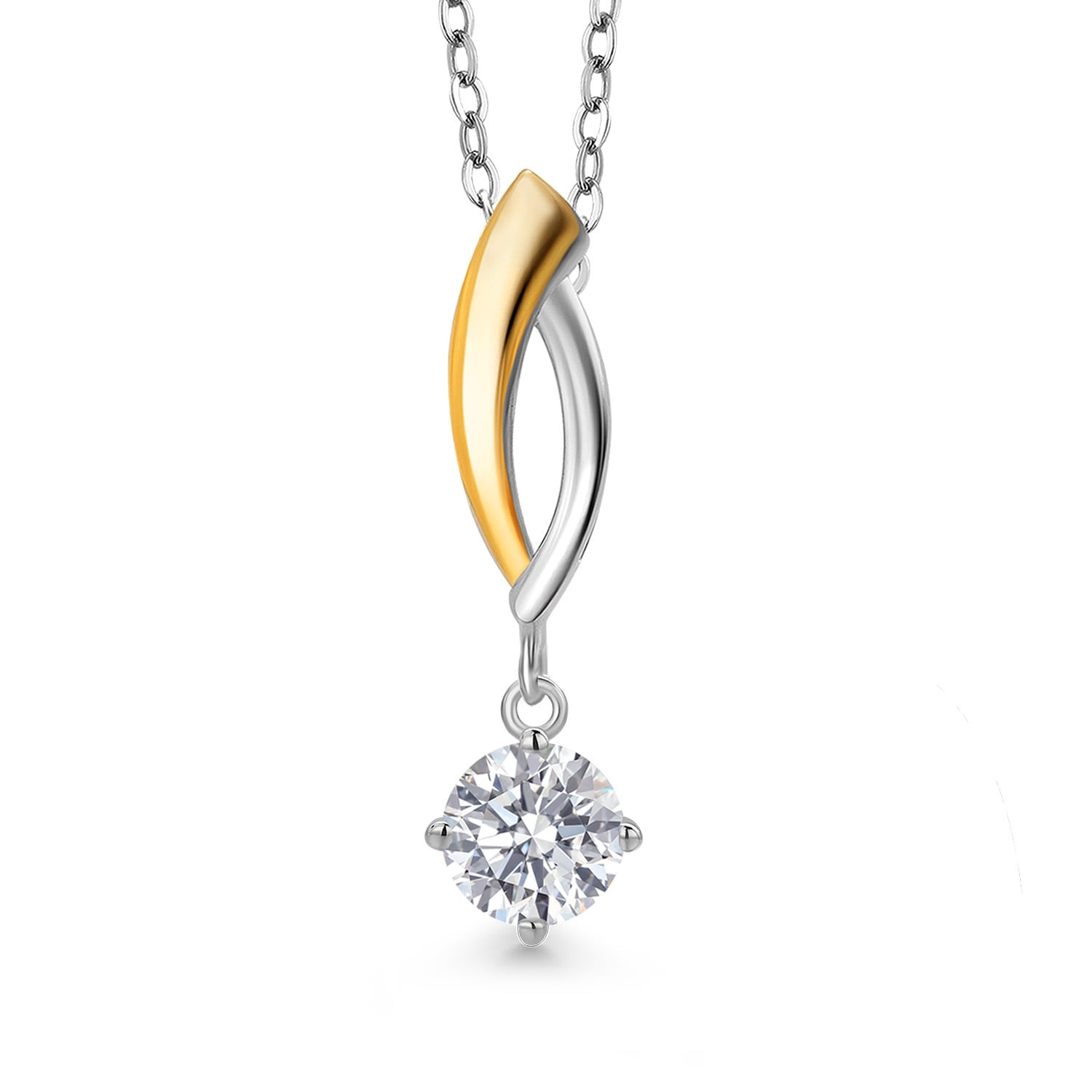 Gem Stone King 925 Silver and 10K Yellow Gold Lab Grown Diamond Pendant Necklace for Women | 0.50 Cttw | Gemstone April Birthstone | Round 5MM | With 18 inch Silver Chain
