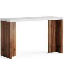 YYAo Bar Table, Home Pub Table,Home Bar Unit, 55.12" Bar Table with a Faux Marble Finished Tabletop, Walnut & White
