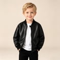 thumbnail image 2 of Generic Boys Faux Leather Motorcycle Jacket Zip Up Varsit𝐲 Baseball Coat Kids Fall Long Sleeve PU Leather Moto Biker Bomber Jacket, 2 of 7