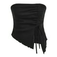 thumbnail image 1 of Gpoecd Tube Top Drawstring Side-Slit Irregular Texture Slim Fit Solid Color Strapless Vest Casual Womens Sleeveless Tops Black,XL, 1 of 5