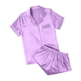 thumbnail image 6 of LWITHSZG Silk Pajamas for Women Casual Loose Lounge Sets Color Block Short Sleeve Button Down Shirts and Shorts 2 Piece Summer Outfits, 6 of 8