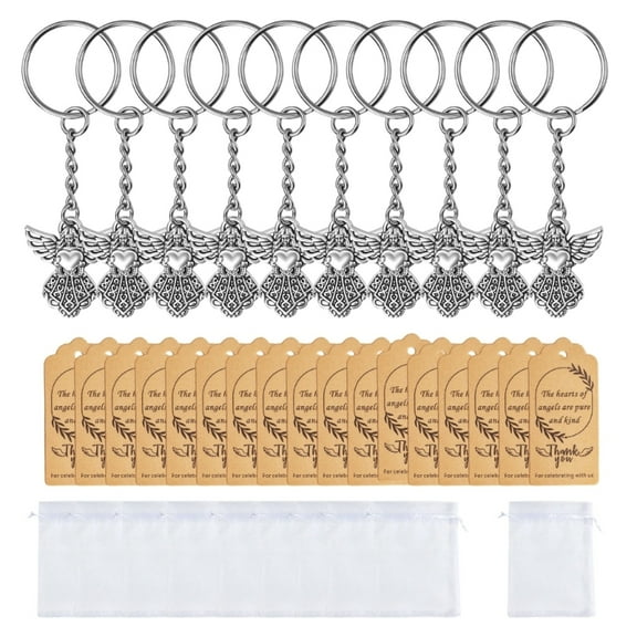 30Sets Religious Angel Keychain Charm For Baptism Favors First Communion Gifts With Organza Bags And Thank You Labels