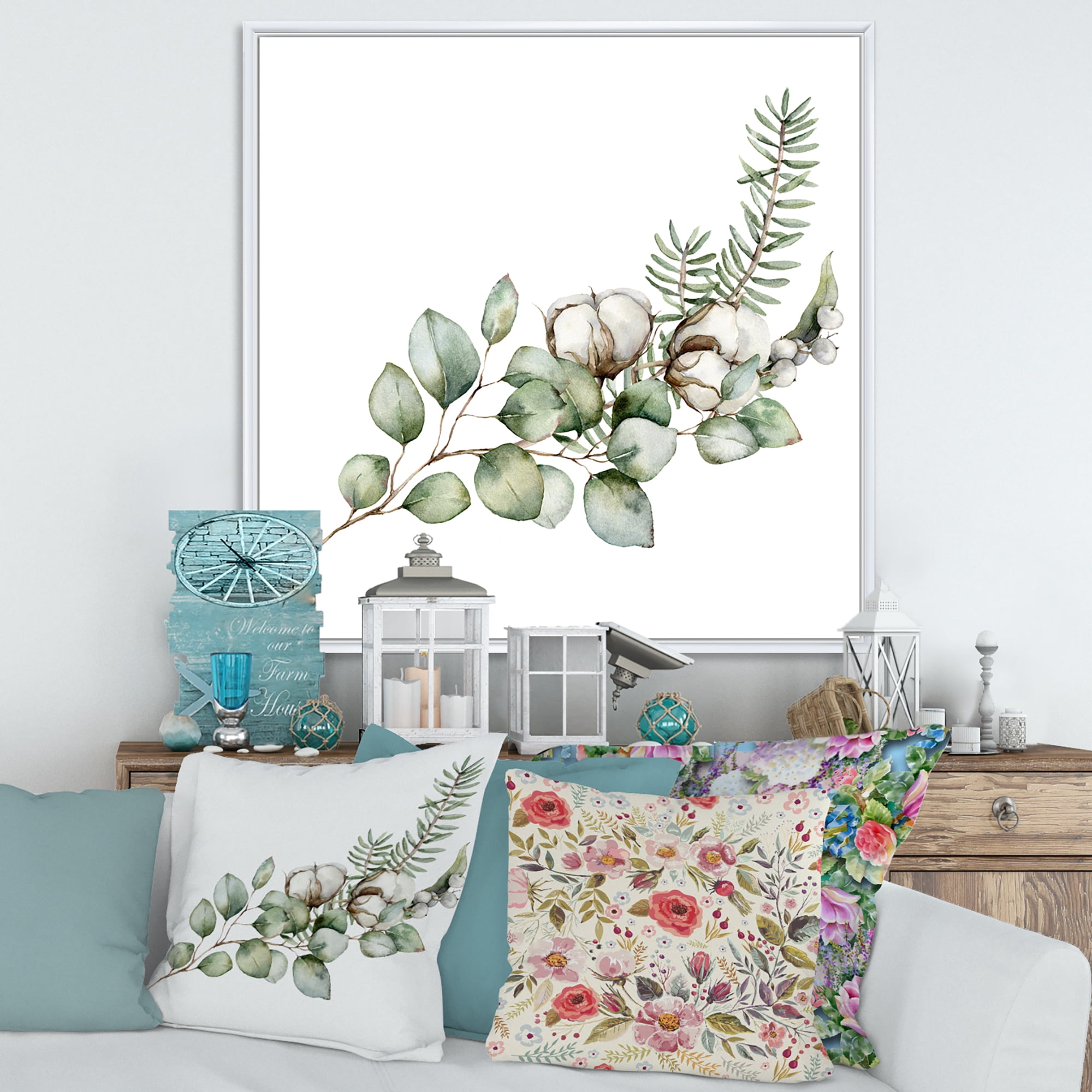 Designart 'Eucalyptus Branches With Christmas Bouquet' Traditional Framed Canvas Wall Art Print