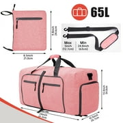 Travel Duffle Bag for Men Women, 65L Foldable Travel Duffel Bag with Shoes Compartment, 24 Extra Large Overnight Bag, Waterproof & Tear Resistant Weekender Bags (Pink)