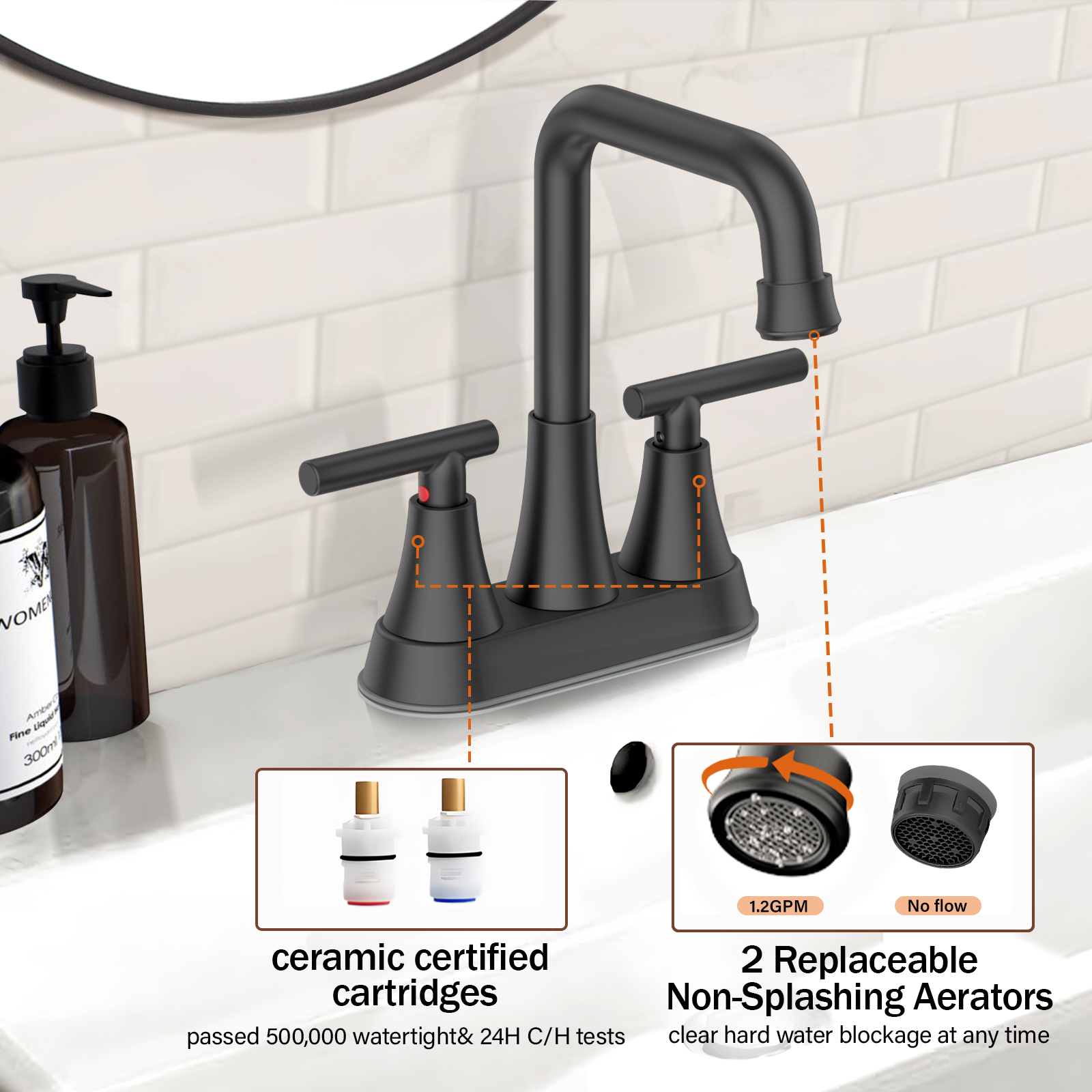 KINGTACK Matte Black 2-Handle Bathroom Sink Faucet photo 6